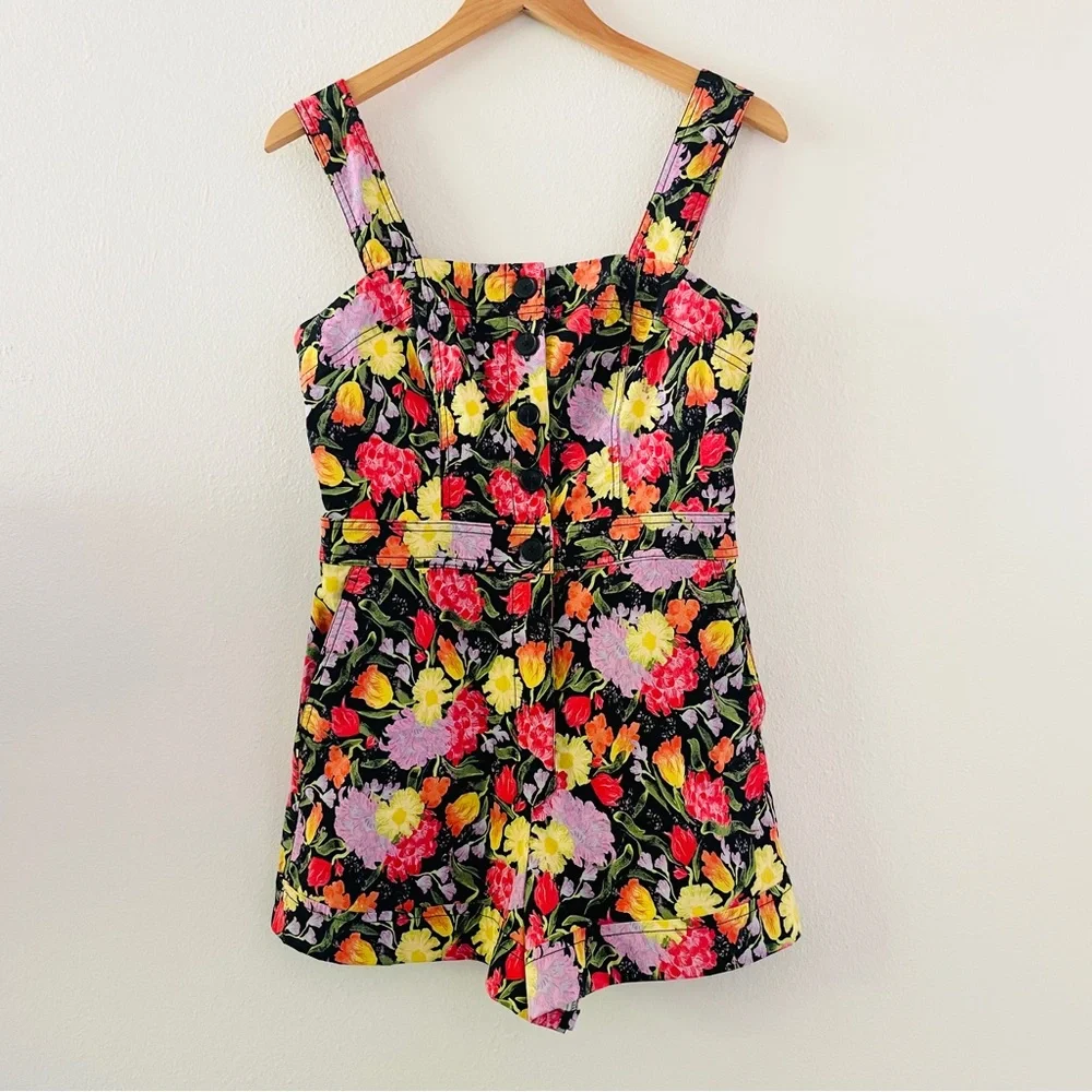 Anthropologie x Yukiko Noritake Portside Button-Front Colorful Floral Romper - Picture 5 of 8